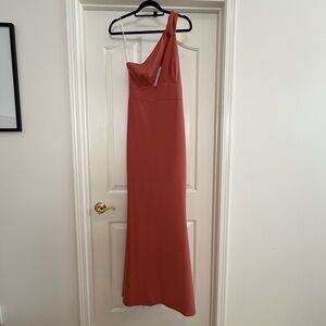 Elegant One-Shoulder Terracotta Dress